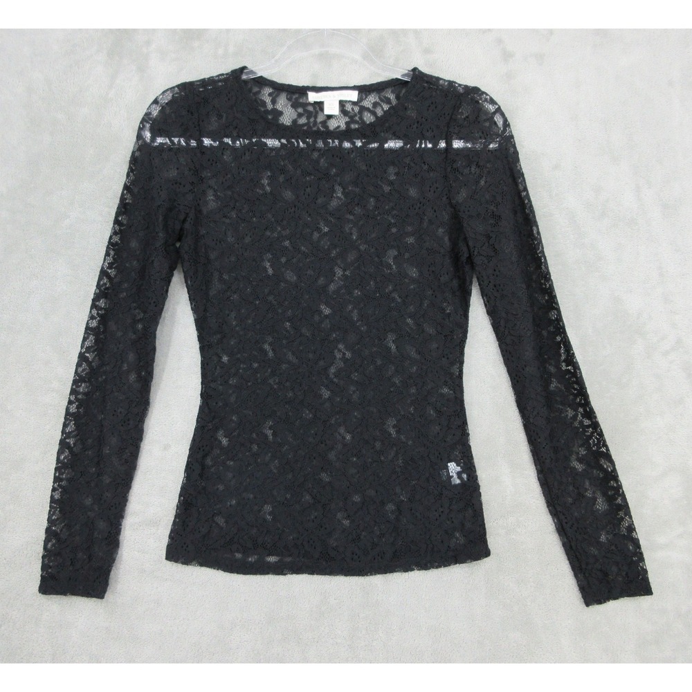 Chelsea & Violet Top Womens Size XS Sheer Lace Floral Whimsigoth Bodycon Black